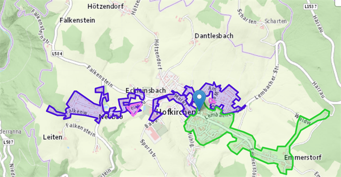 Karte der Breitband OÖ. (Ausbaugebiet Hofkirchen i.M.)