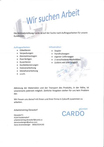 Wohneinrichtung CARDO | Wir suchen Arbeit!