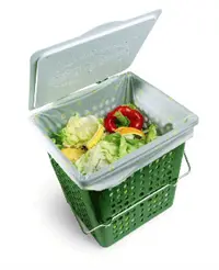 ein grüner Plastikbehälter mit Lebensmitteln darin